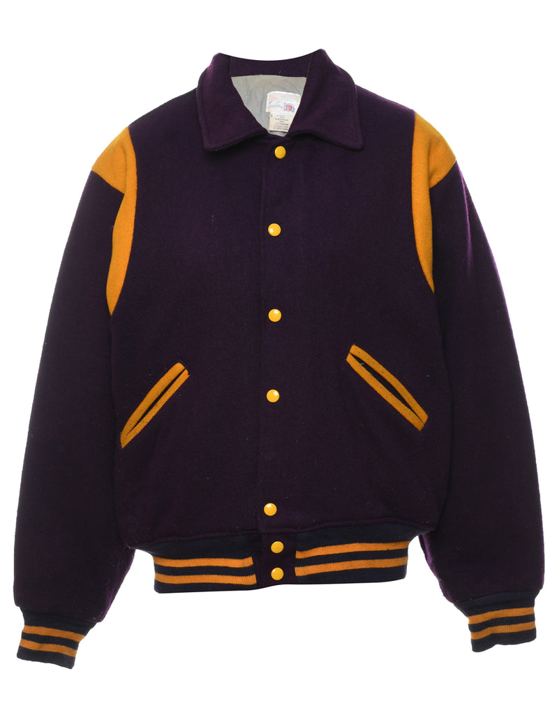 Purple & Yellow Vintage Christian Academy Varsity Jacket - L