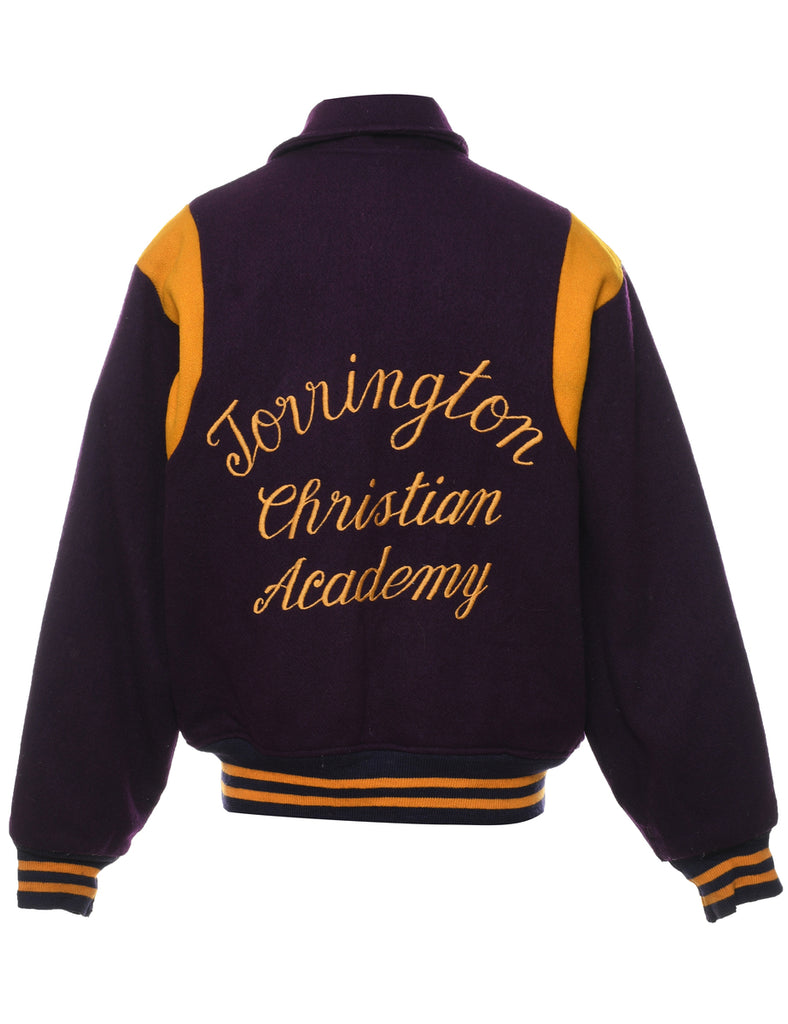 Purple & Yellow Vintage Christian Academy Varsity Jacket - L