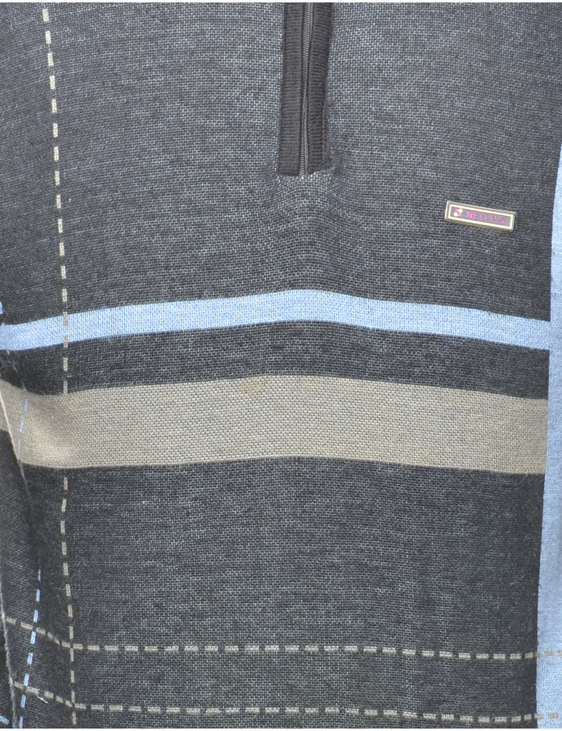 Quarter Zip Black Jumper - M