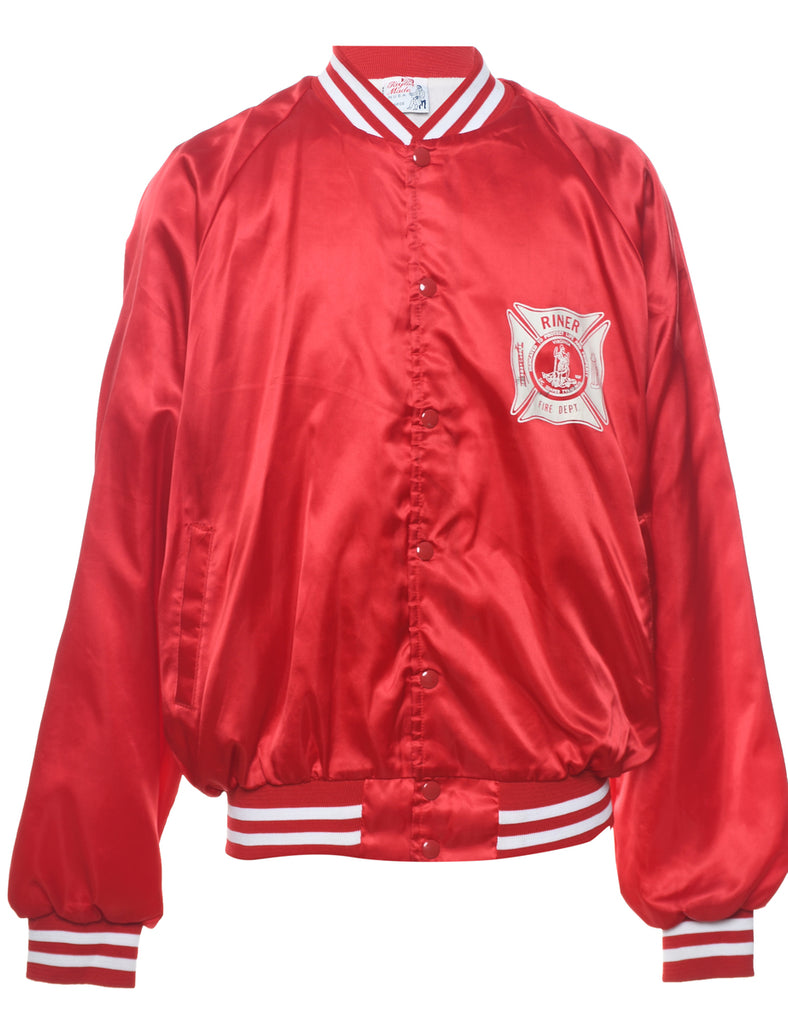 Red Vintage Fire Department Bomber Jacket - L