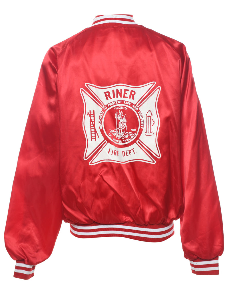 Red Vintage Fire Department Bomber Jacket - L