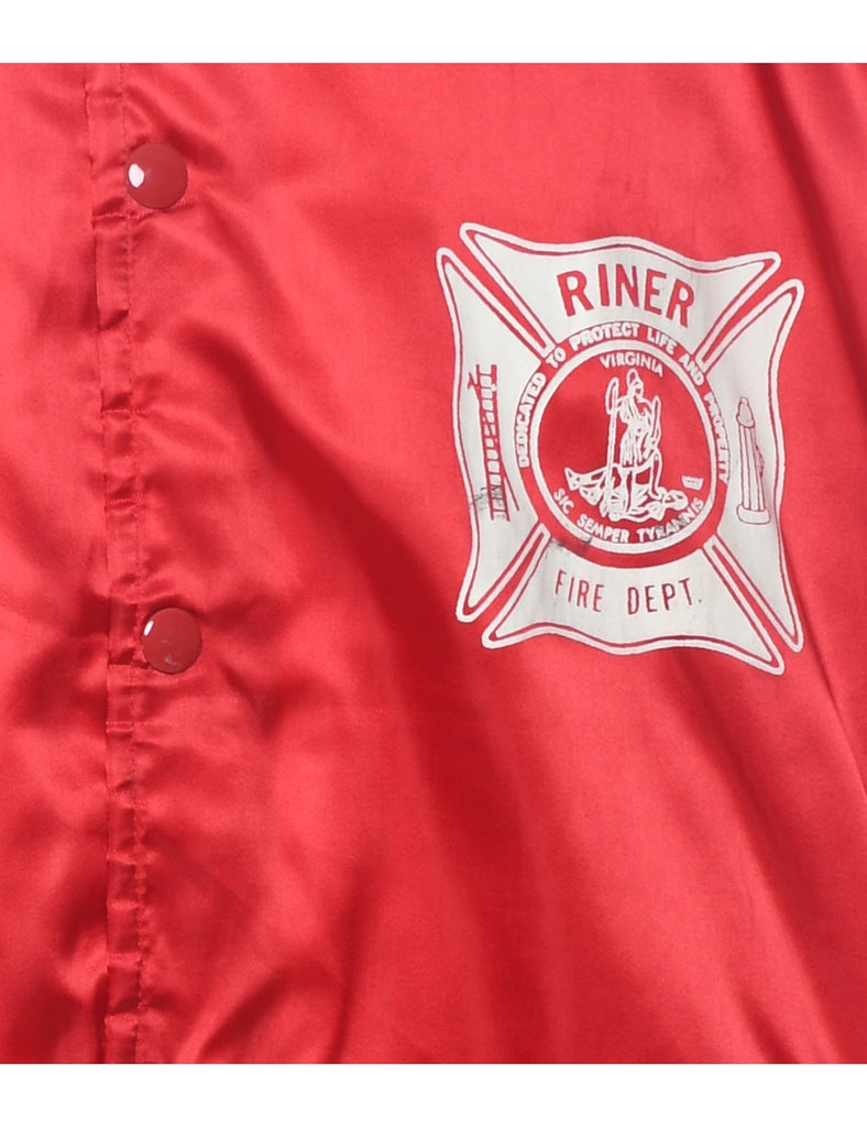 Red Vintage Fire Department Bomber Jacket - L