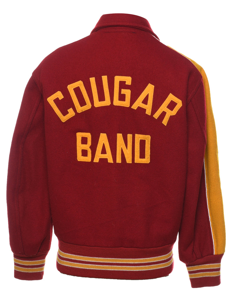 Red & Yellow 1980s Embroidered Cougar Band 1980s Varsity Jacket - M