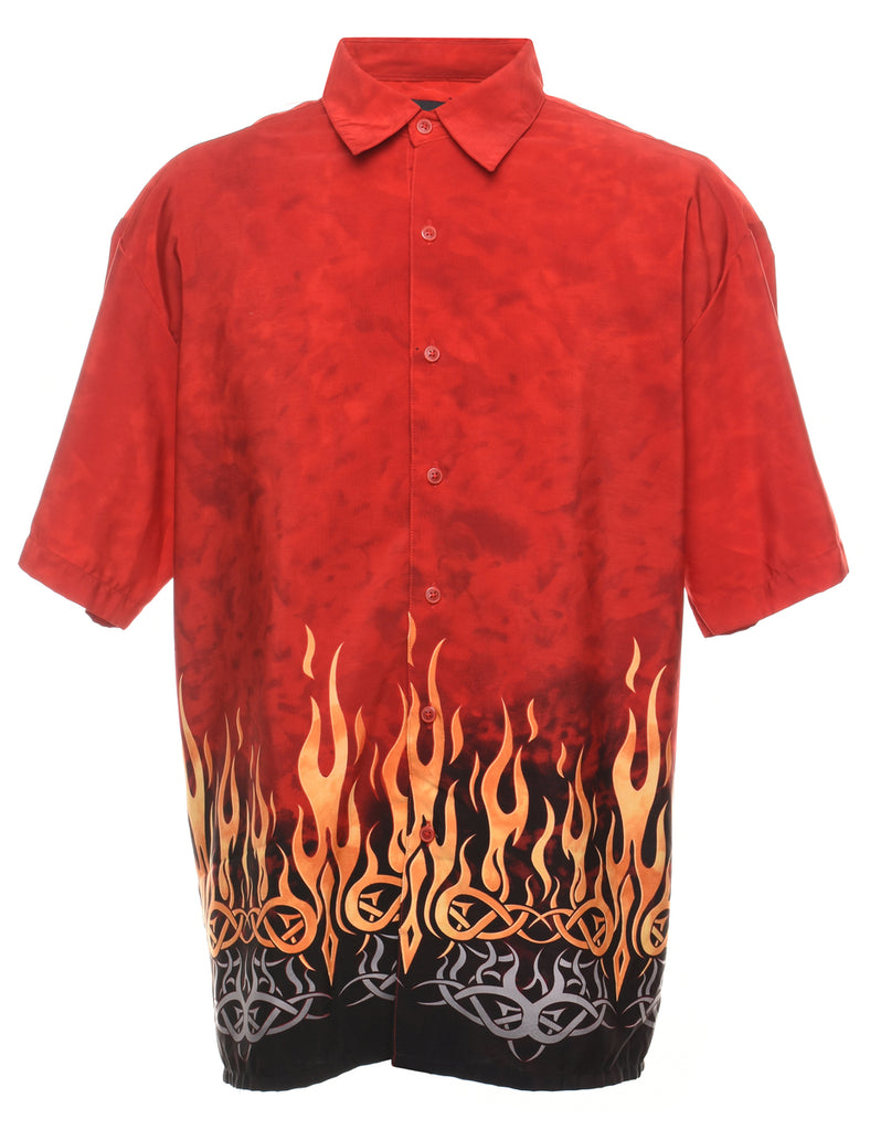 Short Sleeve Y2K Flame Patterned Shirt - XL