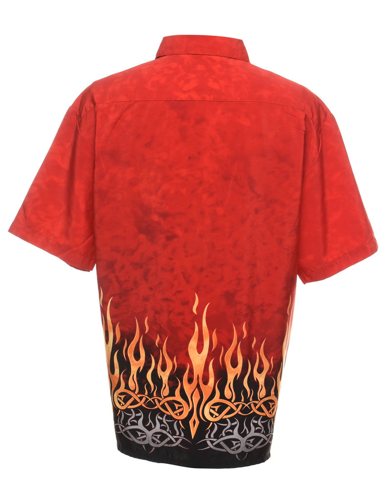 Short Sleeve Y2K Flame Patterned Shirt - XL