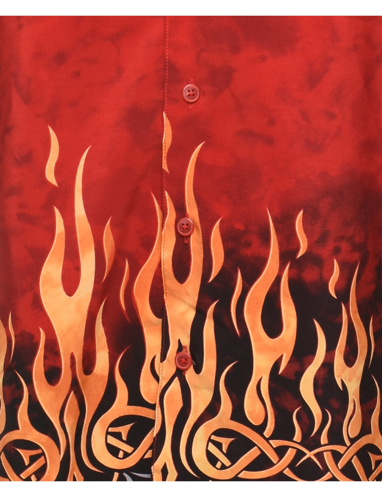 Short Sleeve Y2K Flame Patterned Shirt - XL