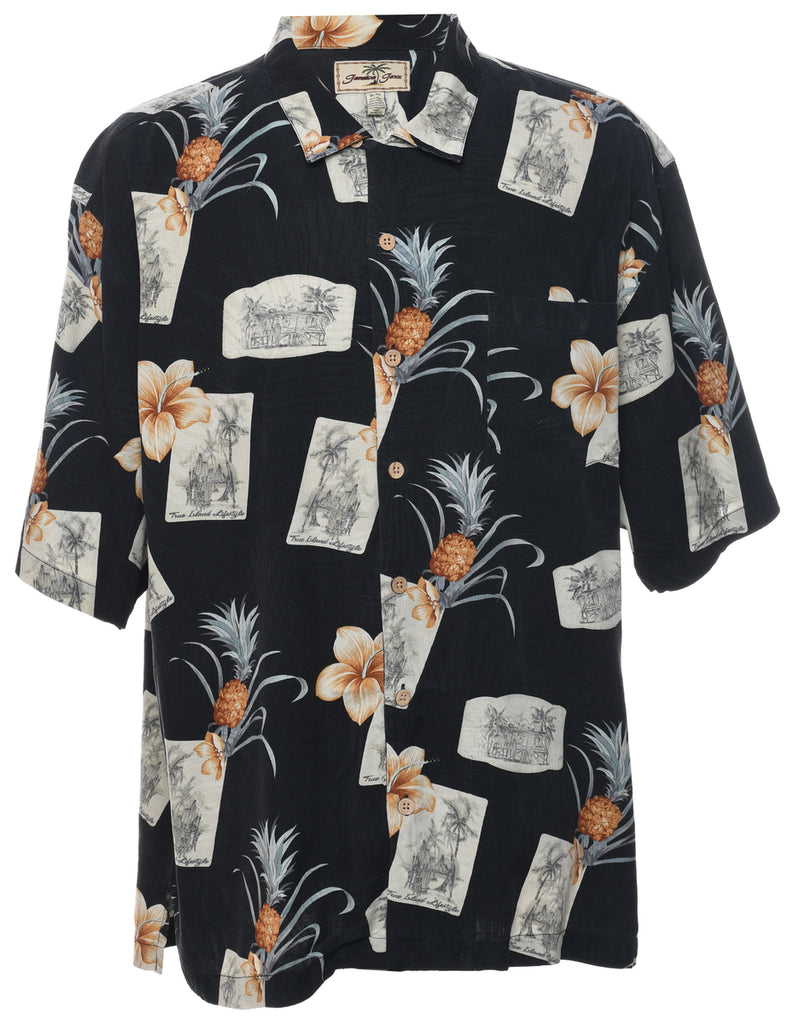 Silk Fruit Print Hawaiian Shirt - XL