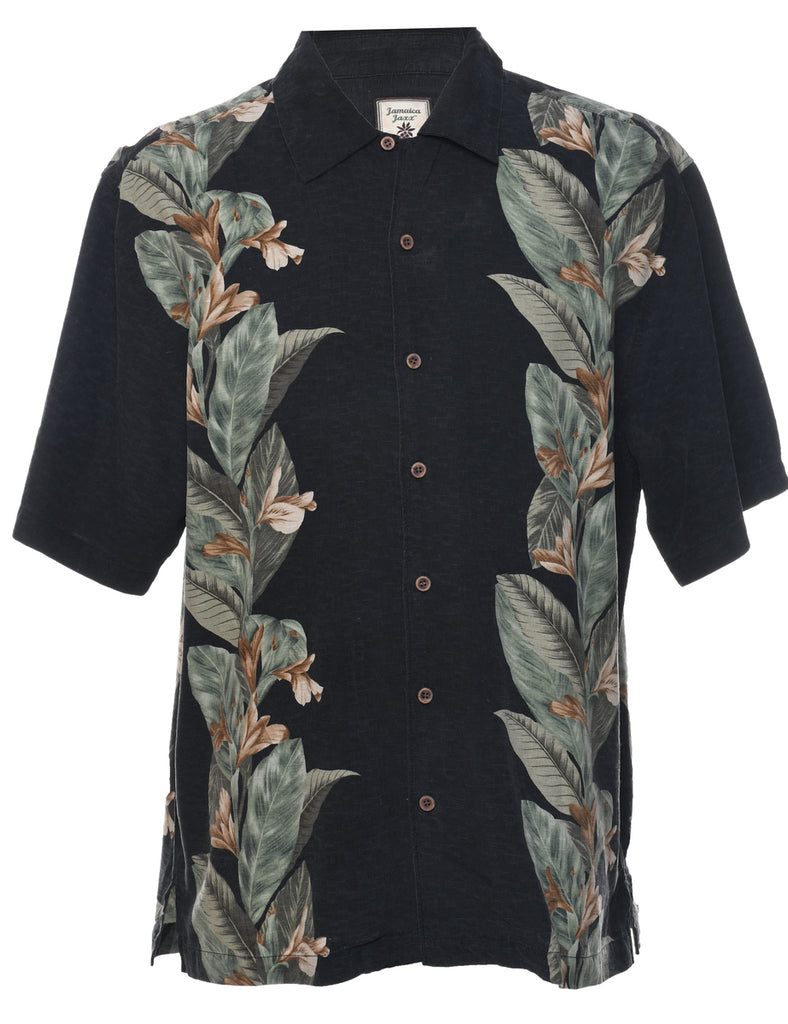 Silk Leafy Print Hawaiian Shirt - L