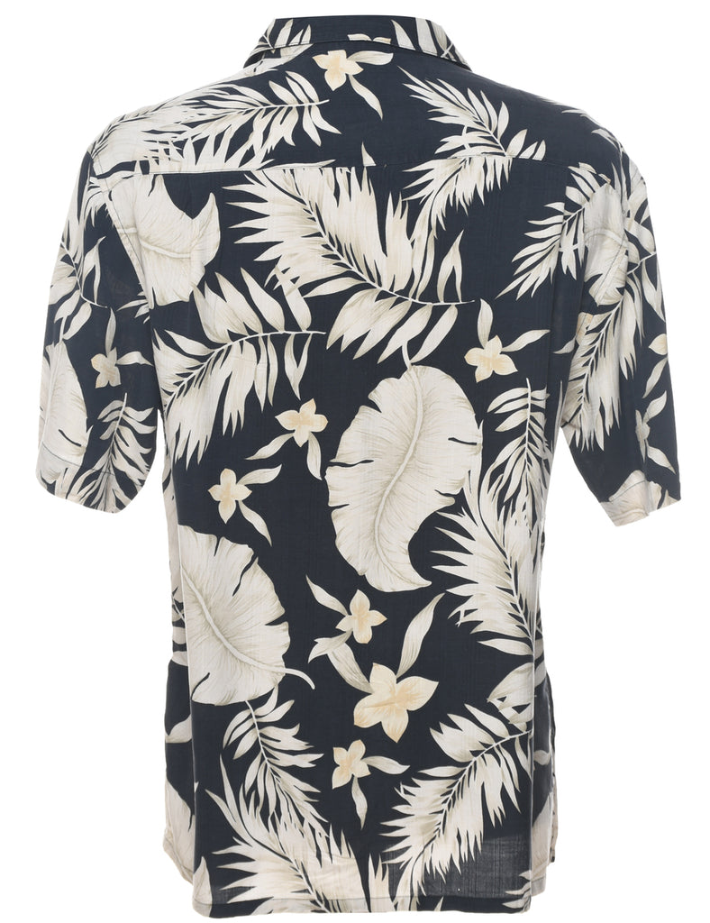 Silk Leafy Print Hawaiian Shirt - M