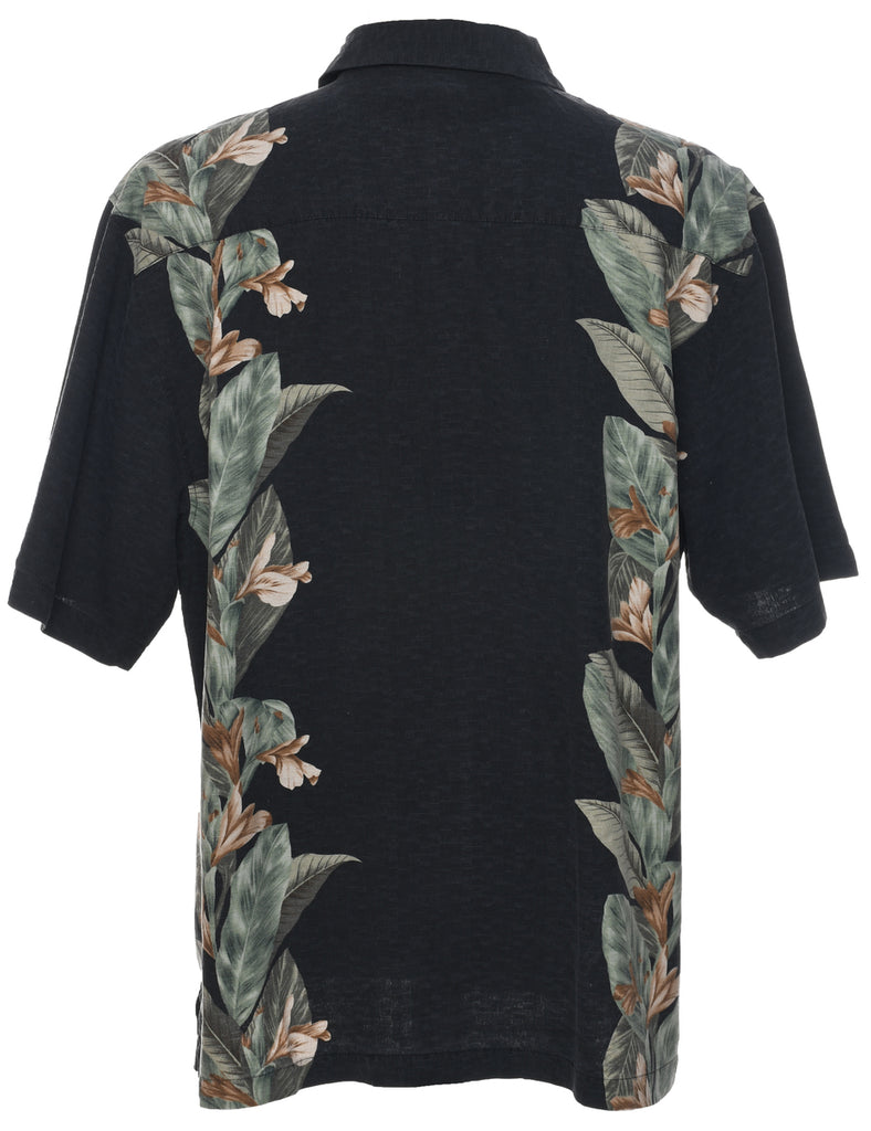 Silk Leafy Print Hawaiian Shirt - L