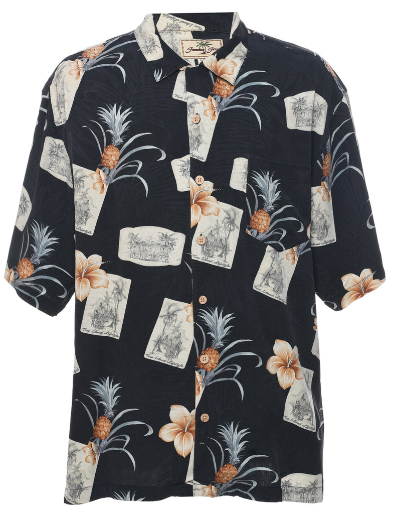 Silk Pineapple Black Hawaiian Shirt - XL
