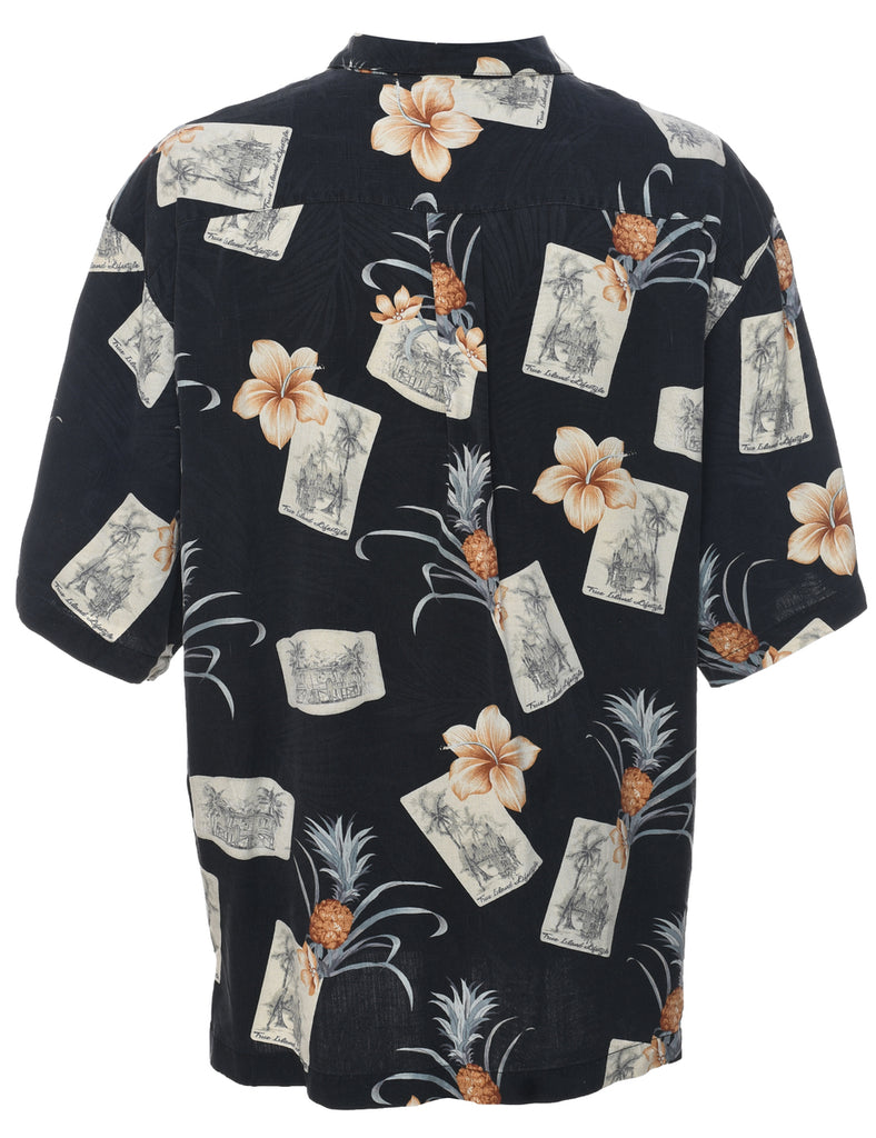 Silk Pineapple Black Hawaiian Shirt - XL