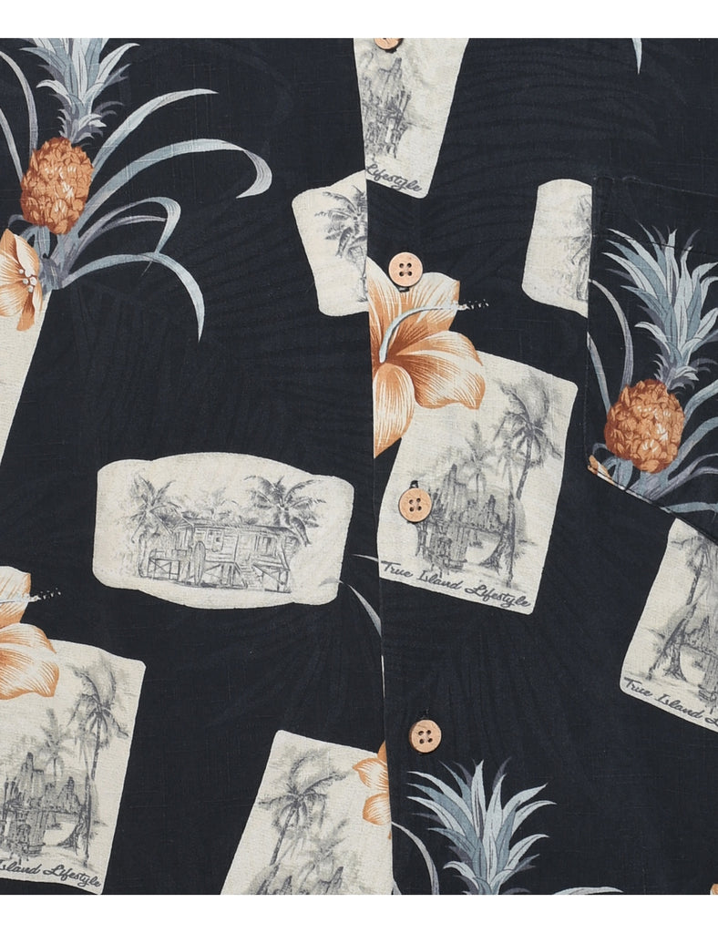 Silk Pineapple Black Hawaiian Shirt - XL