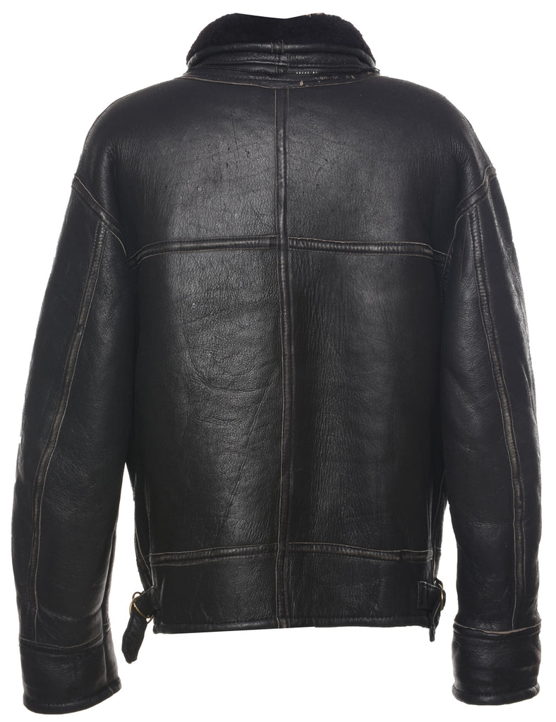 Single Breasted Shearling Leather Jacket - L