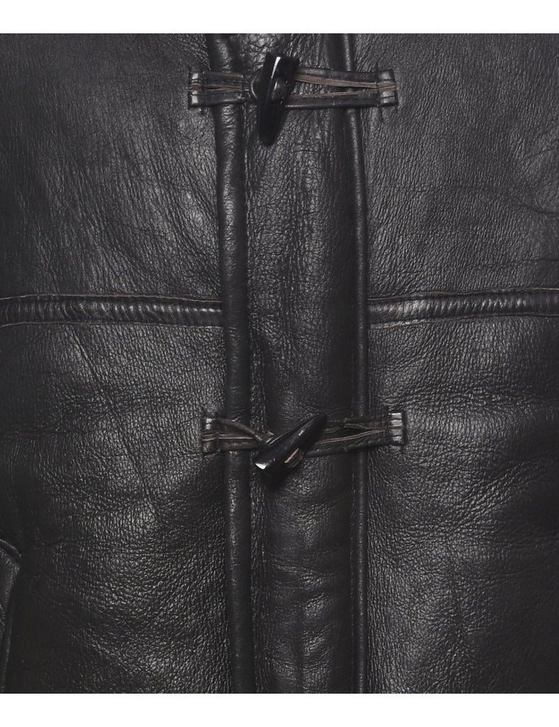 Single Breasted Shearling Leather Jacket - L