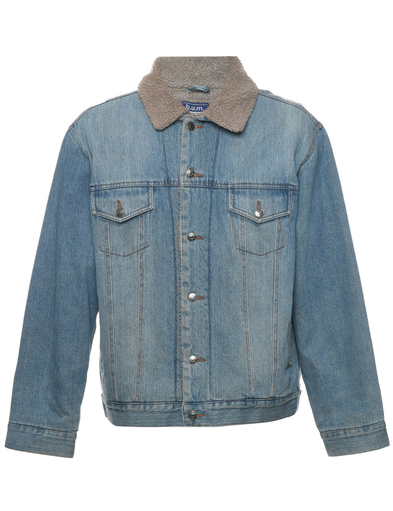 Stone Wash Shearling Denim Jacket - M