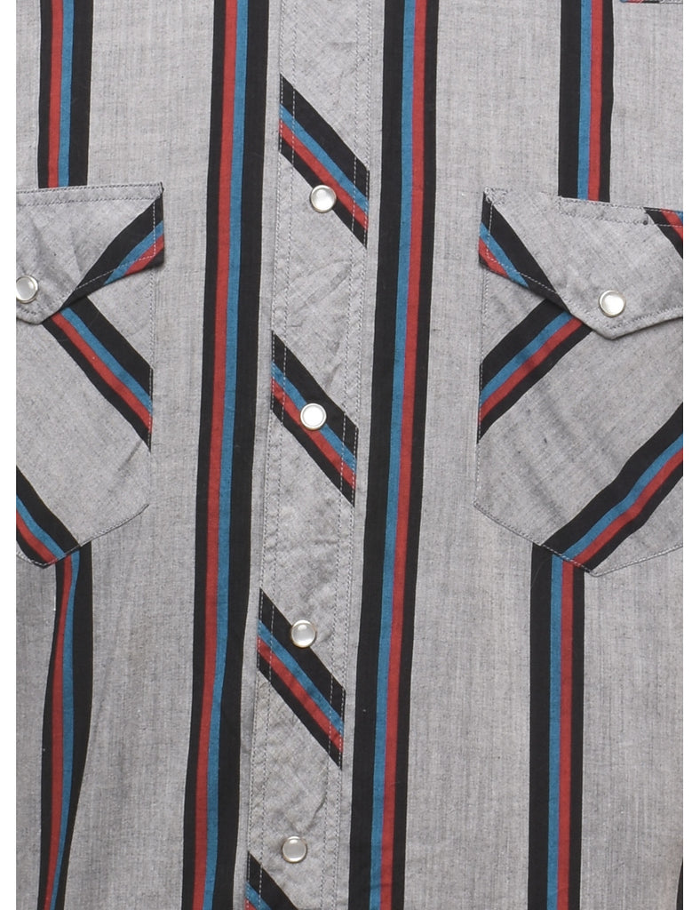 Striped Grey & Maroon Western Shirt - L