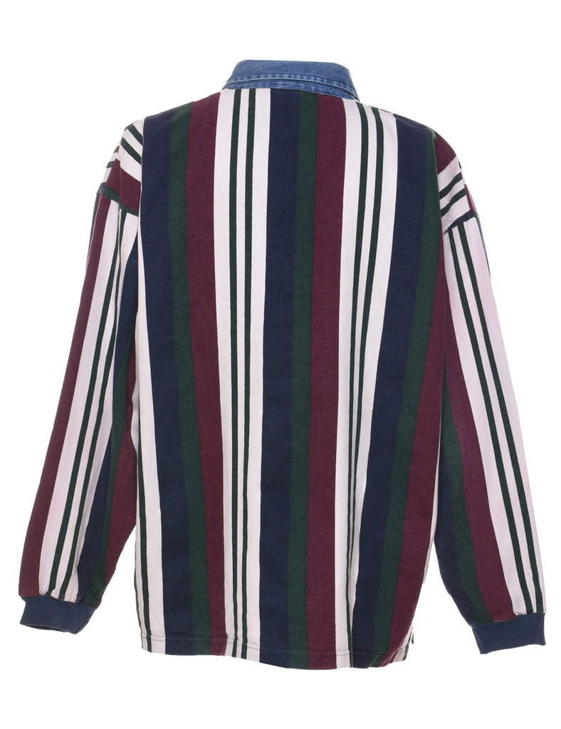 Striped Multi-Colour & Denim Detail Rugby Shirt - XL