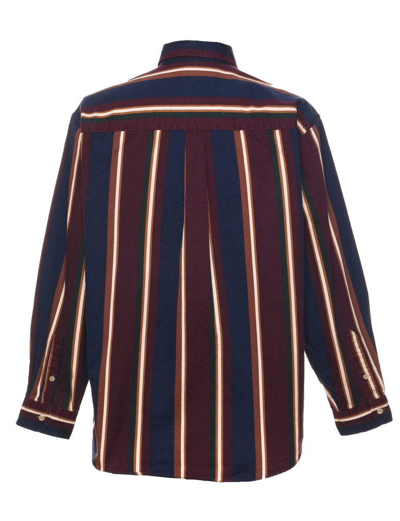 Striped Navy & Maroon Denim Shirt - L