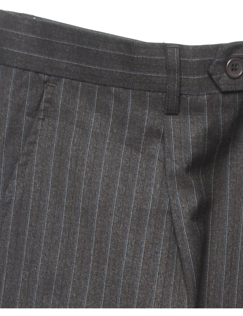 Striped Pattern Dark Grey Straight-Fit Trousers - W34 L35