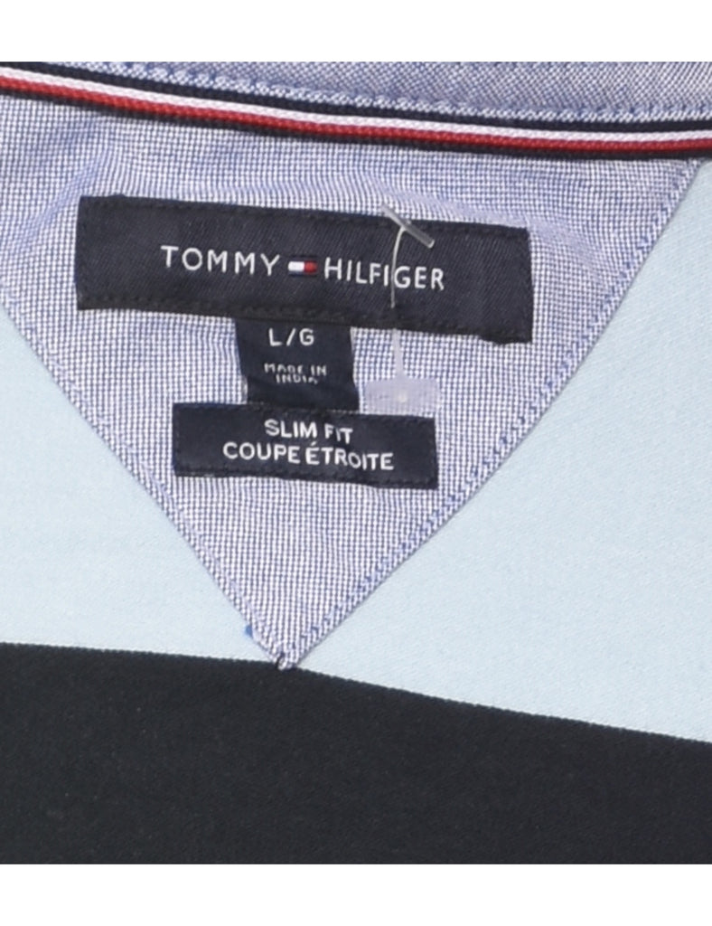 Tommy Hilfiger Navy & Light Blue Striped Polo Shirt - L