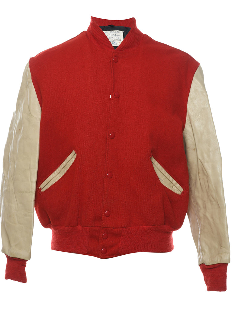 Two-Tone Beige & Red Contrast Team Jacket - L