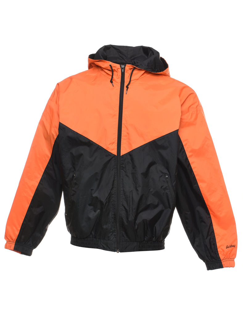 Two-Tone Black & Orange Contrast Nylon Jacket - L