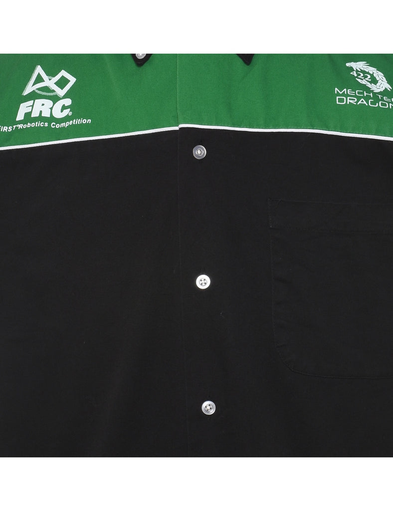 Two-Tone Green & Black Denim Shirt - M