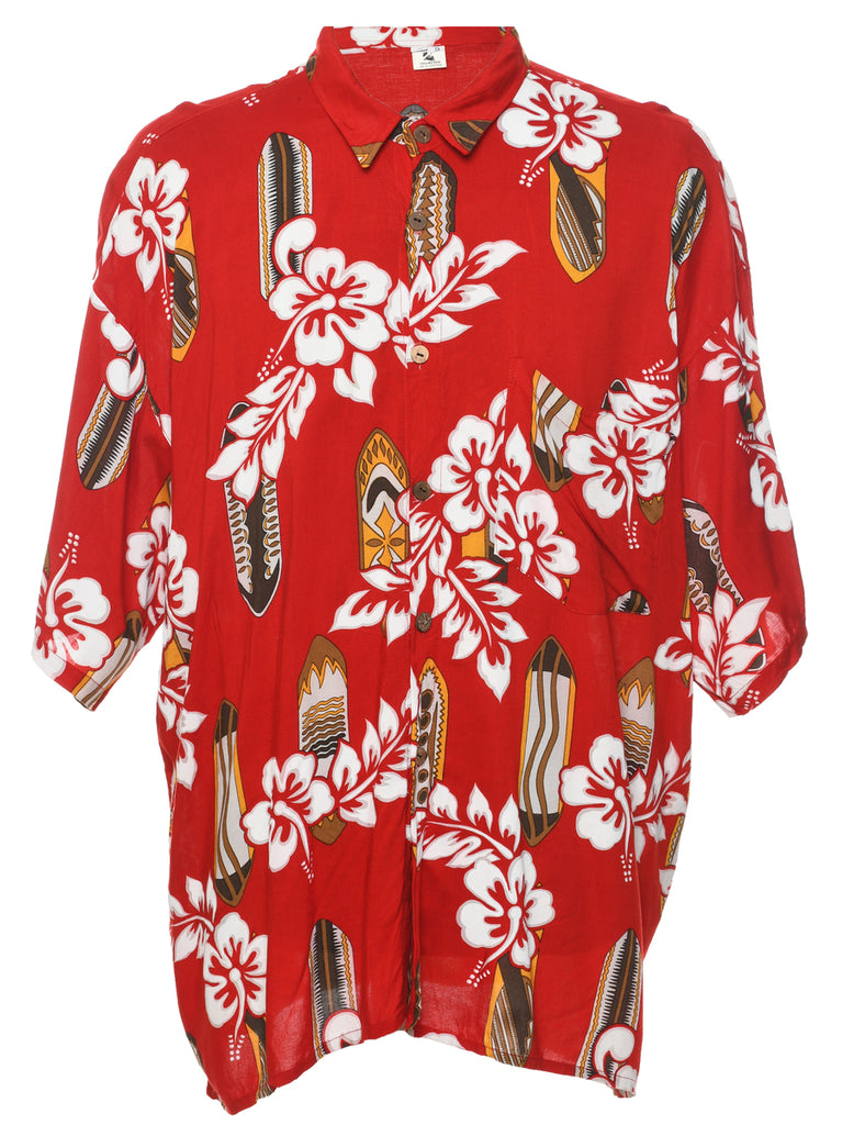White Hibiscus & Surfboard Hawaiian Shirt - L