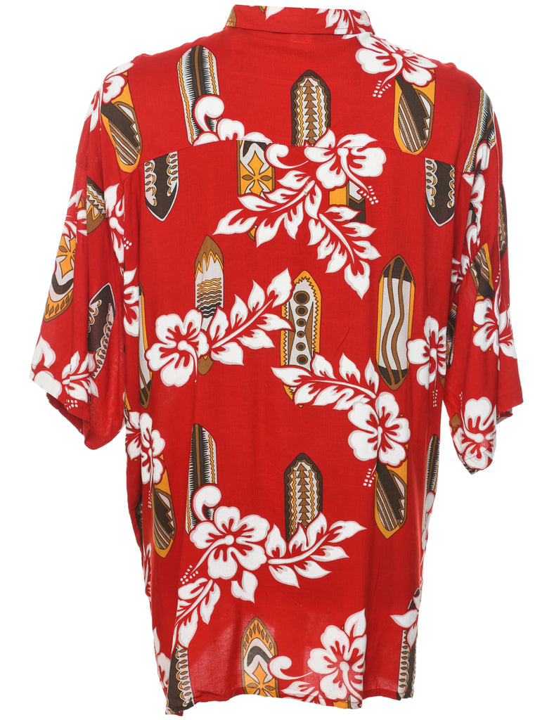 White Hibiscus & Surfboard Hawaiian Shirt - L