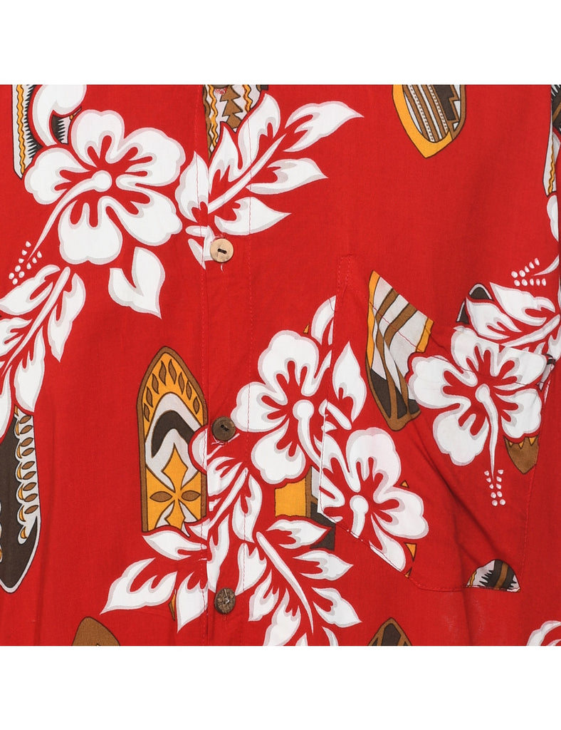 White Hibiscus & Surfboard Hawaiian Shirt - L