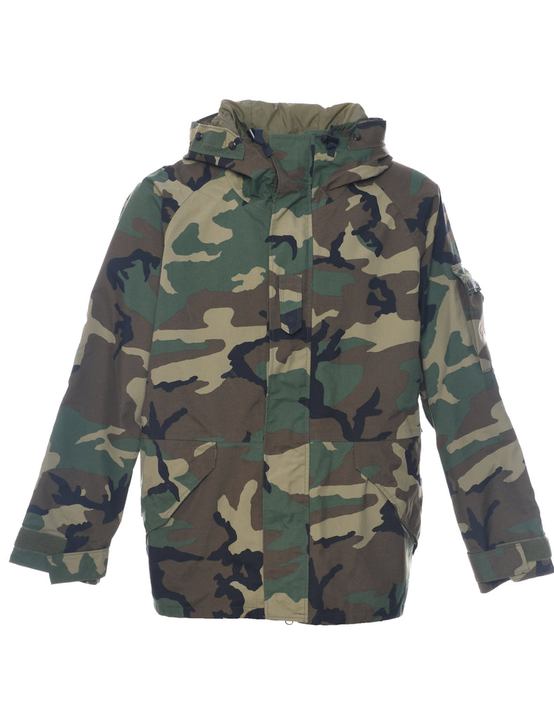 Woodland Camouflage Print Military Style Jacket - L