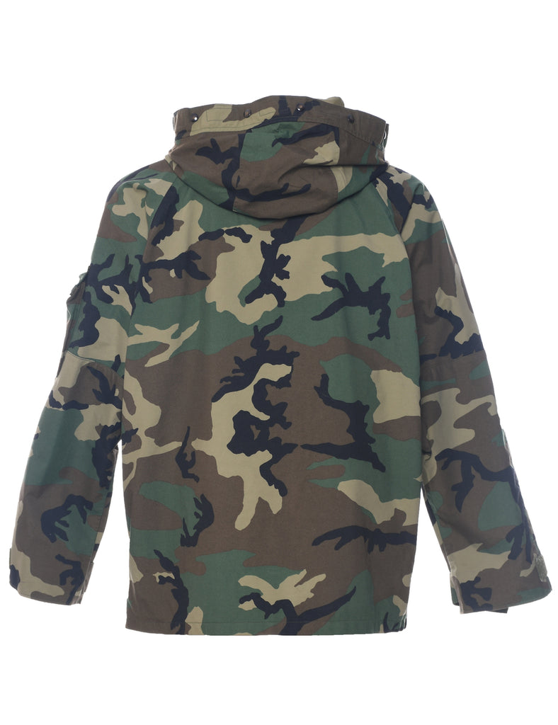 Woodland Camouflage Print Military Style Jacket - L