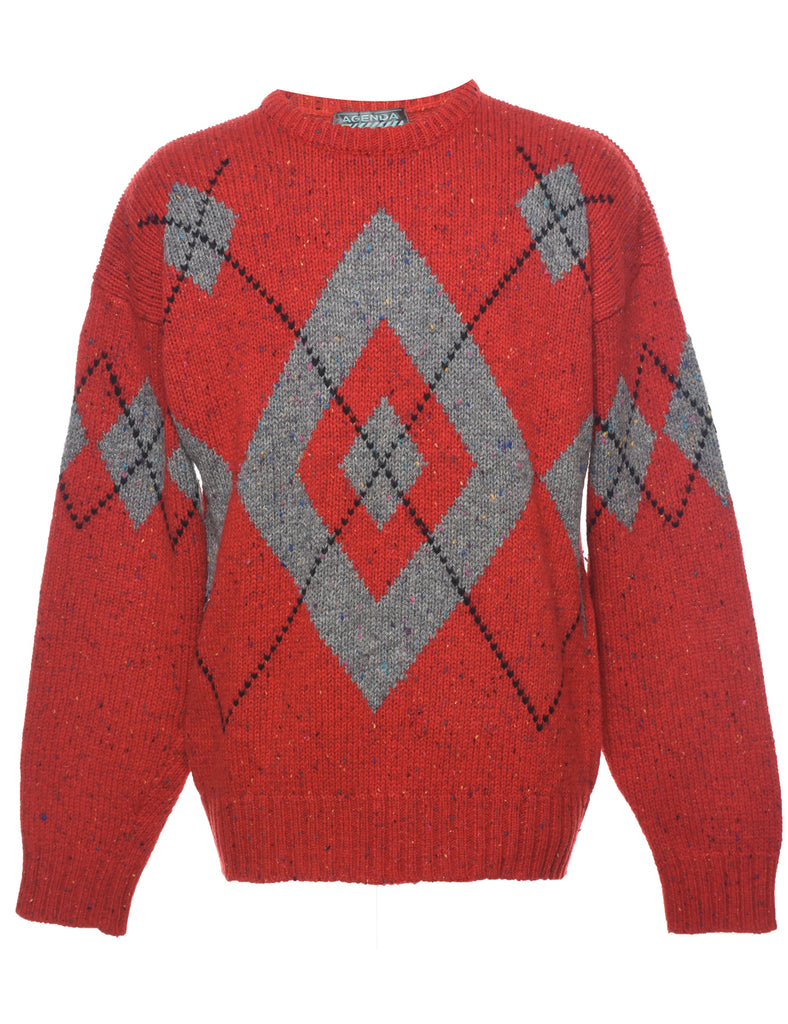 Wool Argyle Jumper - L