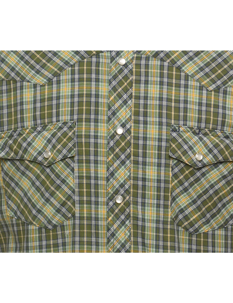 Wrangler Checked Green Short Sleeve Shirt - L