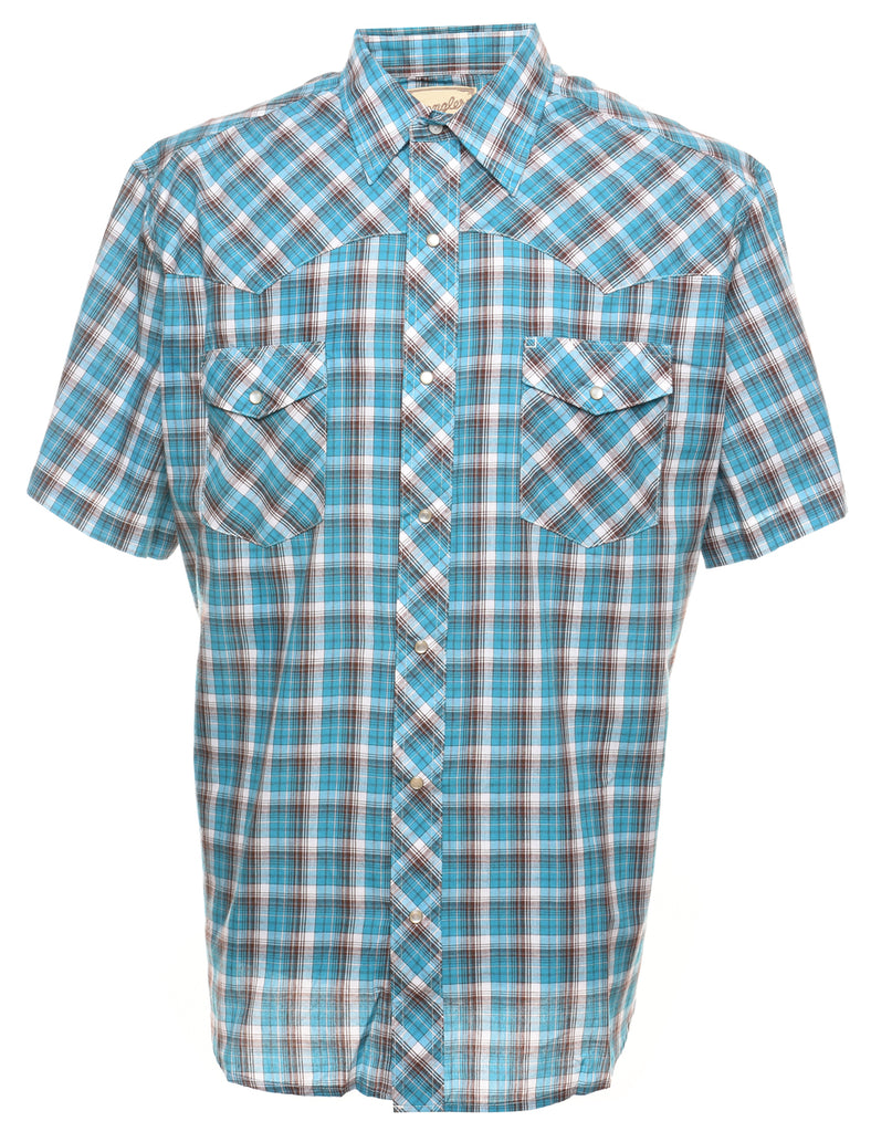 Wrangler Turquoise & Light Brown Checked Western Shirt - XL