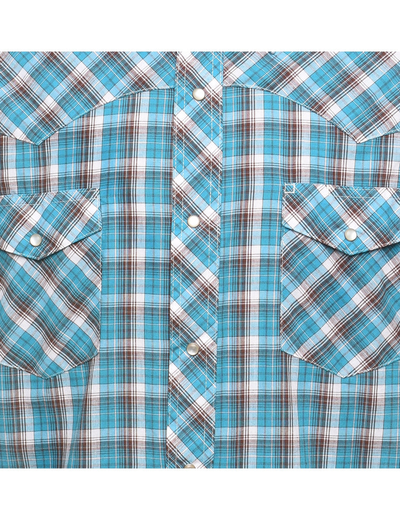 Wrangler Turquoise & Light Brown Checked Western Shirt - XL