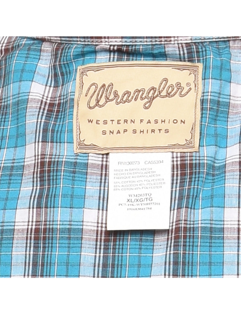 Wrangler Turquoise & Light Brown Checked Western Shirt - XL
