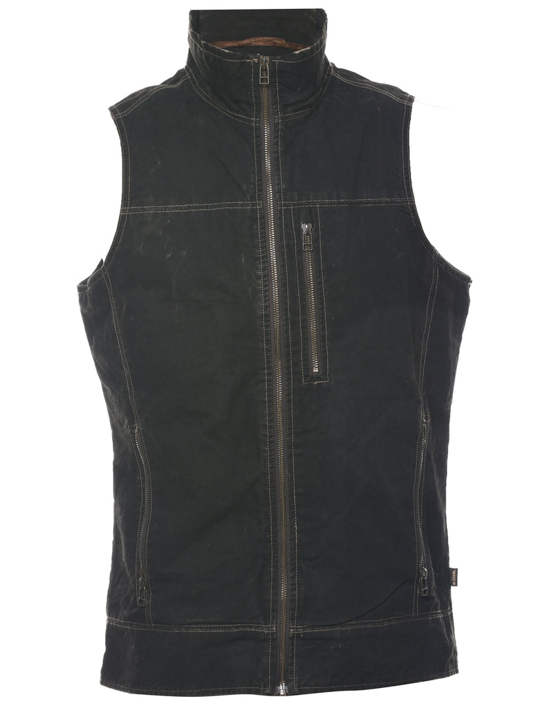 Zip Front Black Waistcoat - S