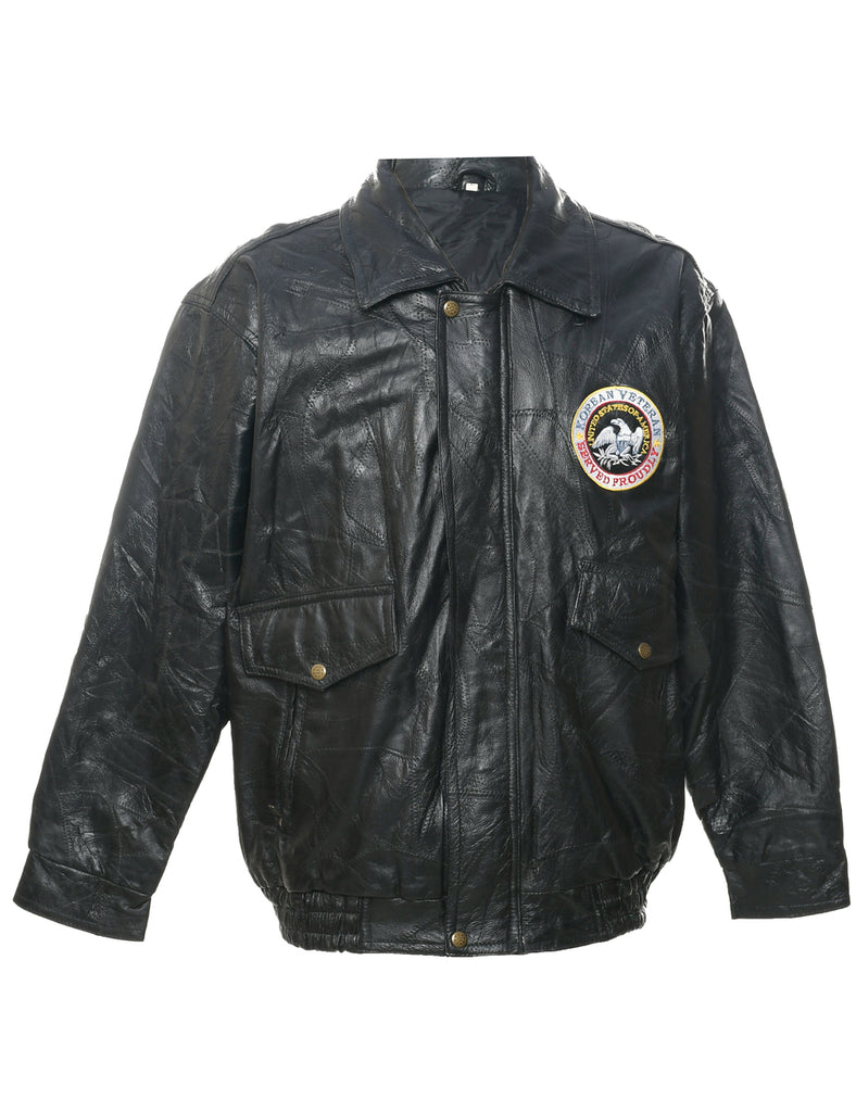 Zip Front Leather Jacket - L