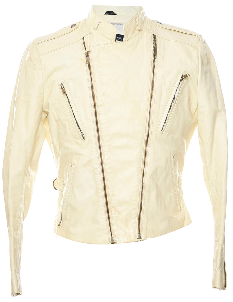 Zip Front Leather Jacket - M
