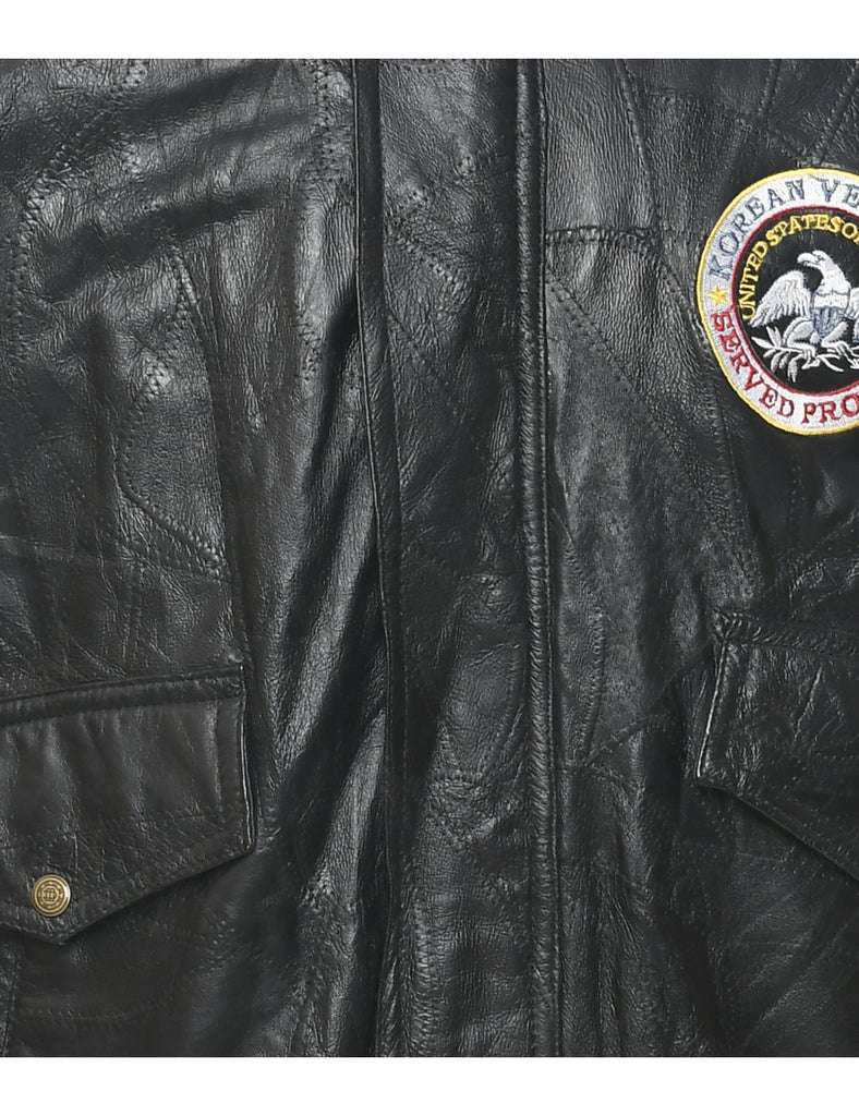 Zip Front Leather Jacket - L