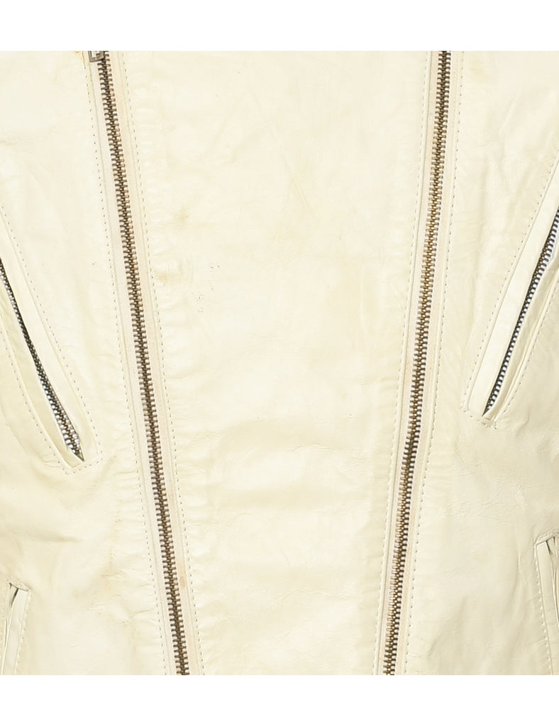 Zip Front Leather Jacket - M