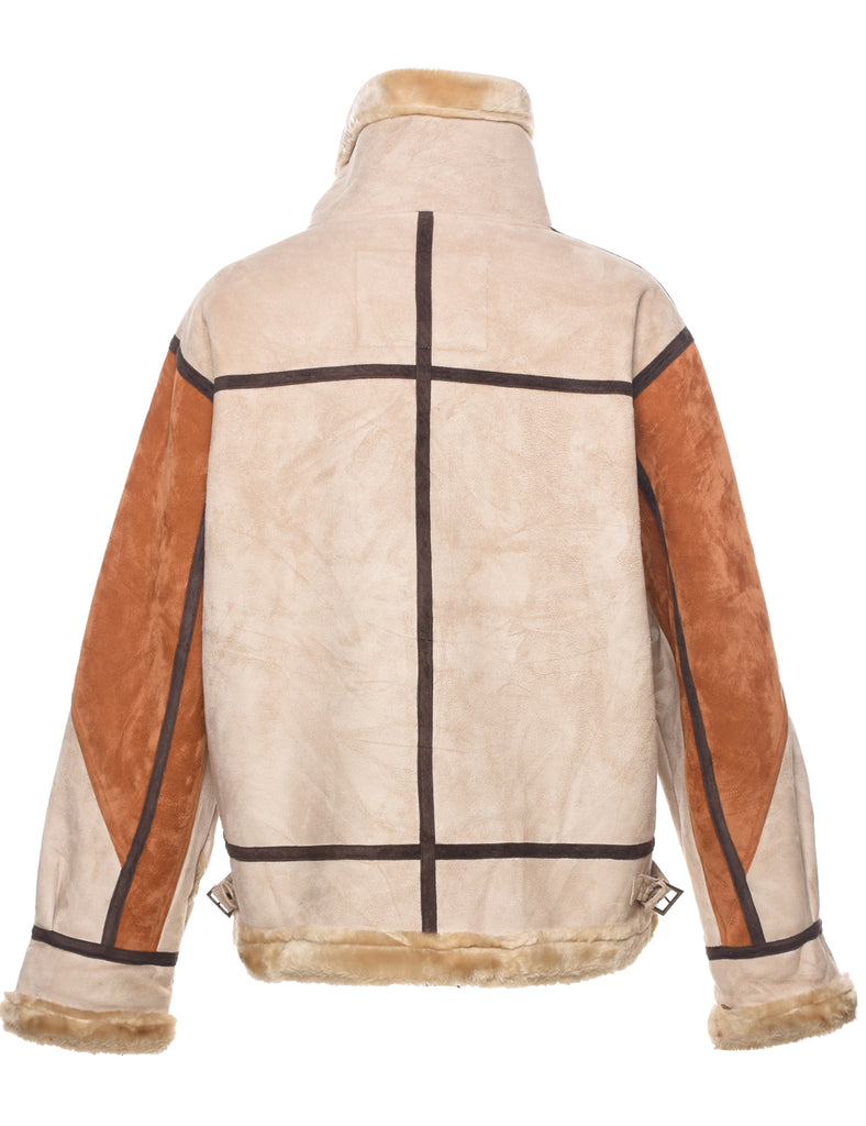 Zip Front Shearling Jacket - L