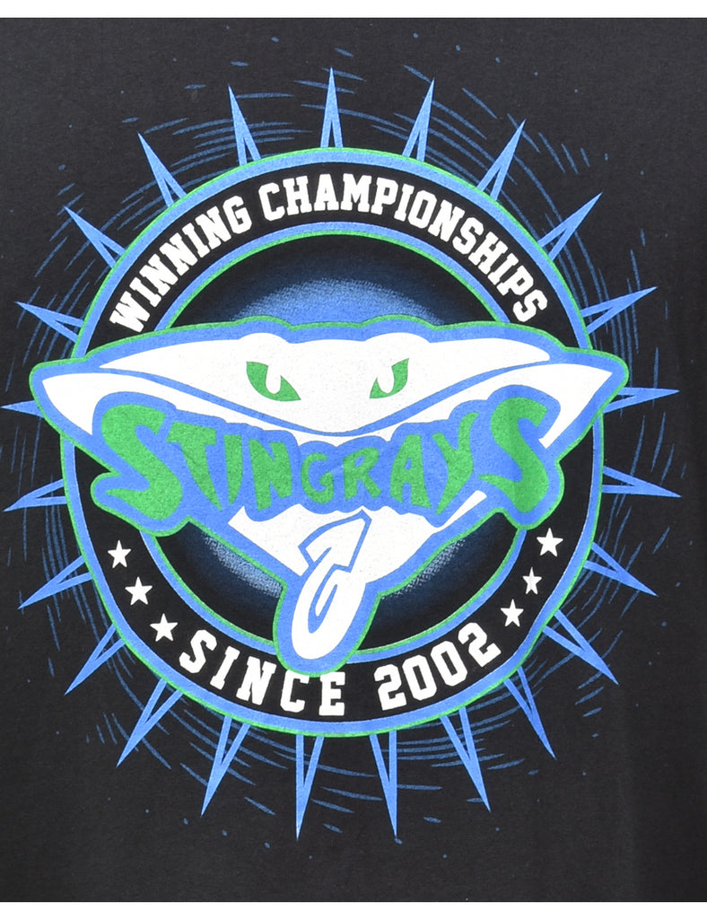 2000s Black Printed T-shirt - XL