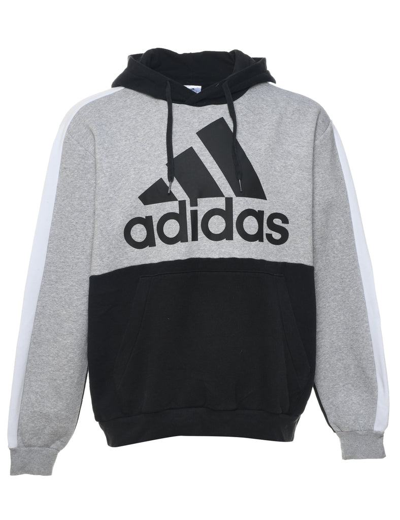 Adidas Black & Marl Grey Contrast Hoodie - L