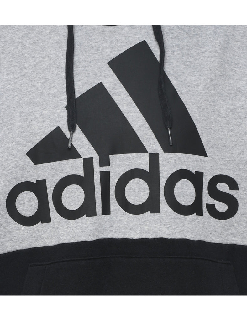 Adidas Black & Marl Grey Contrast Hoodie - L