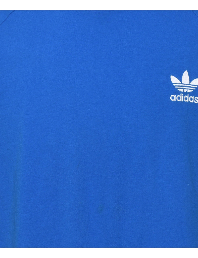 Adidas Blue & White Contrast Plain T-shirt - XL