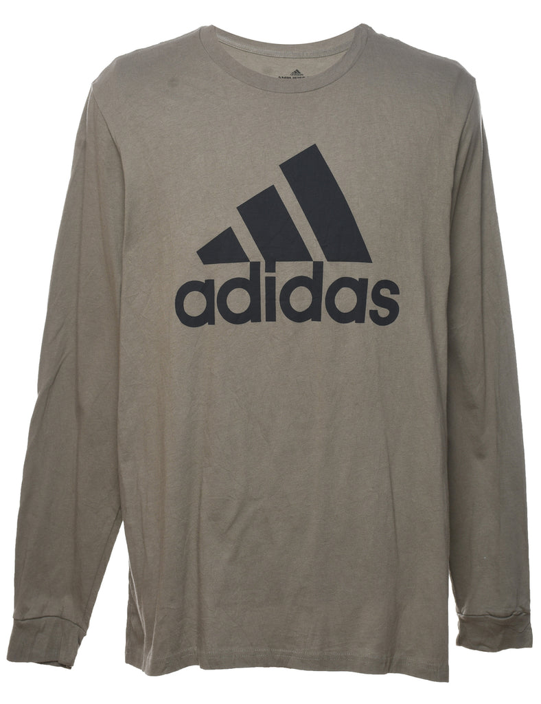 Adidas Grey & Black Long-Sleeve Printed T-shirt - XL