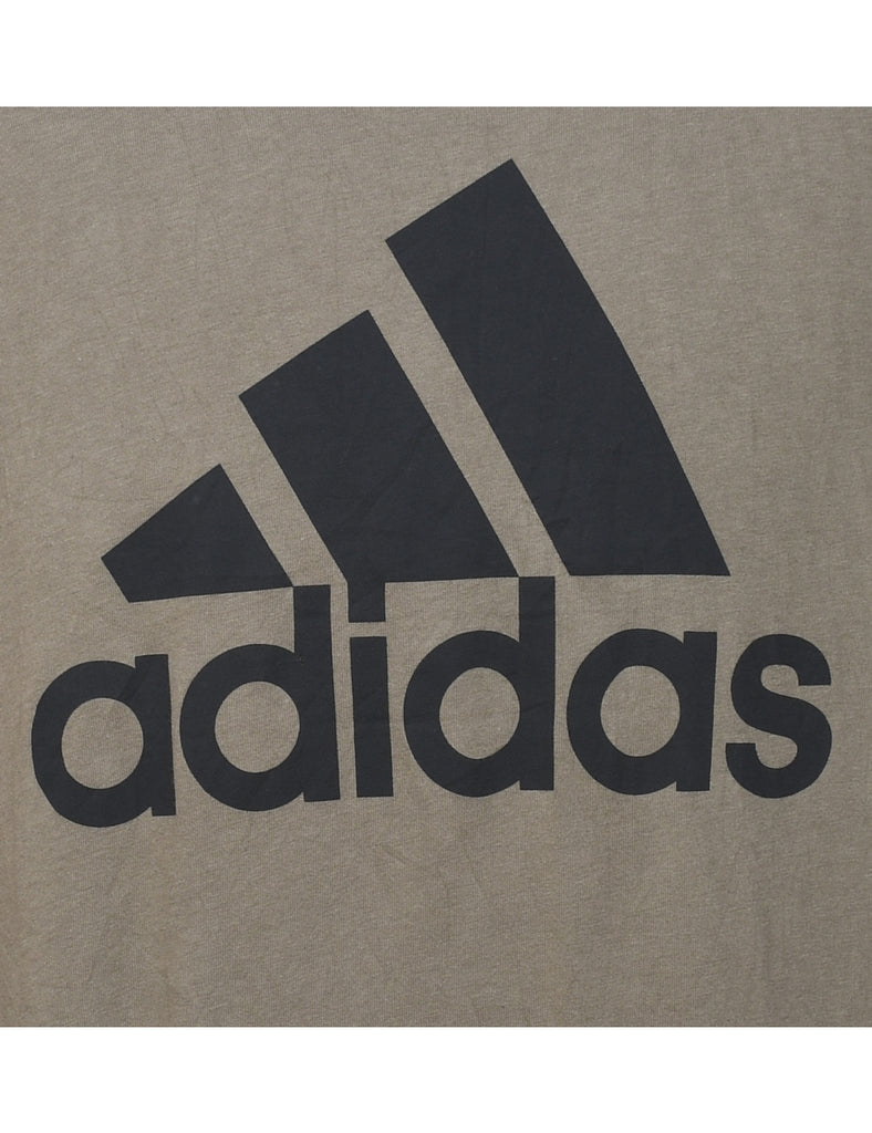 Adidas Grey & Black Long-Sleeve Printed T-shirt - XL